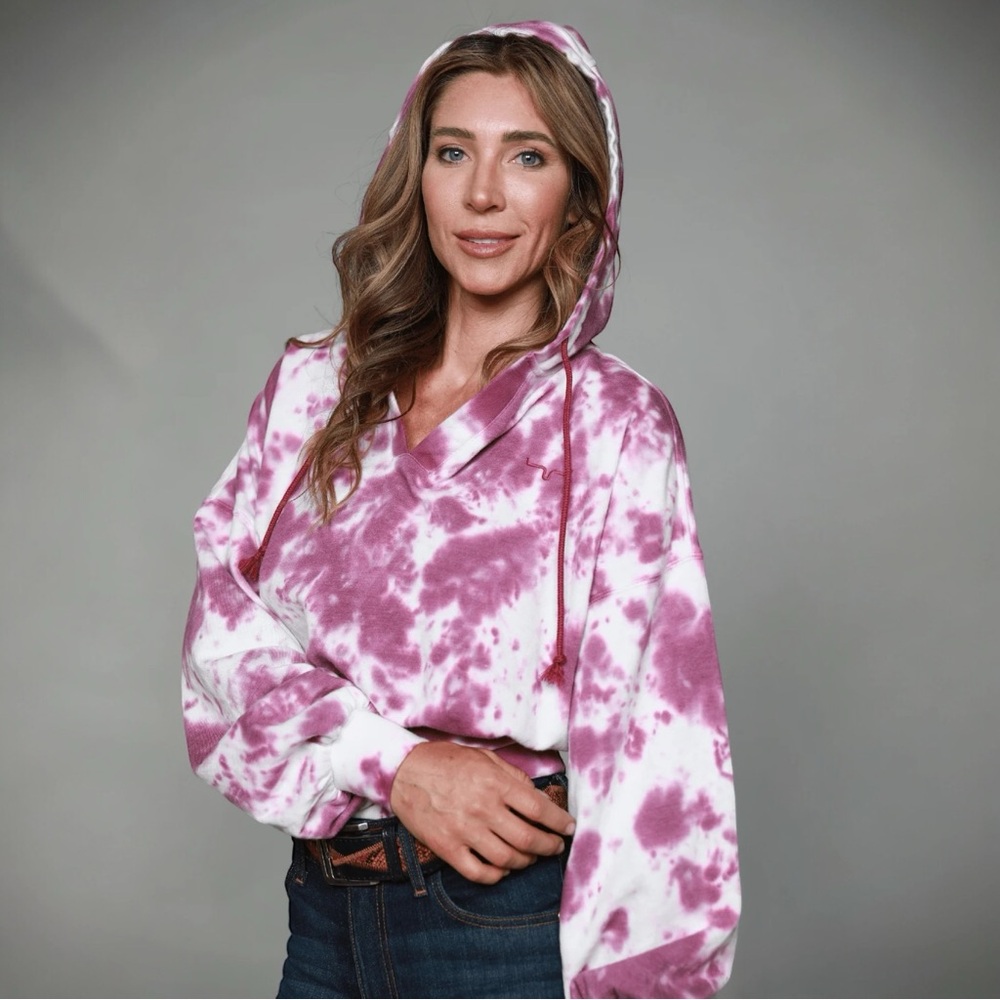 NWT KIMES RANCH Monterey Cropped Hoodie in Tie-Dye Lavender - Size XXL
